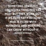 Sometimes Heavenly Orchestrations feel like mud! But they work out if we have faith because mud is filled with nutrients and nothing can grow without it.